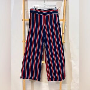 CYNTHIA ROWLEY Navy and red striped‎ wide leg crop pant size 6.